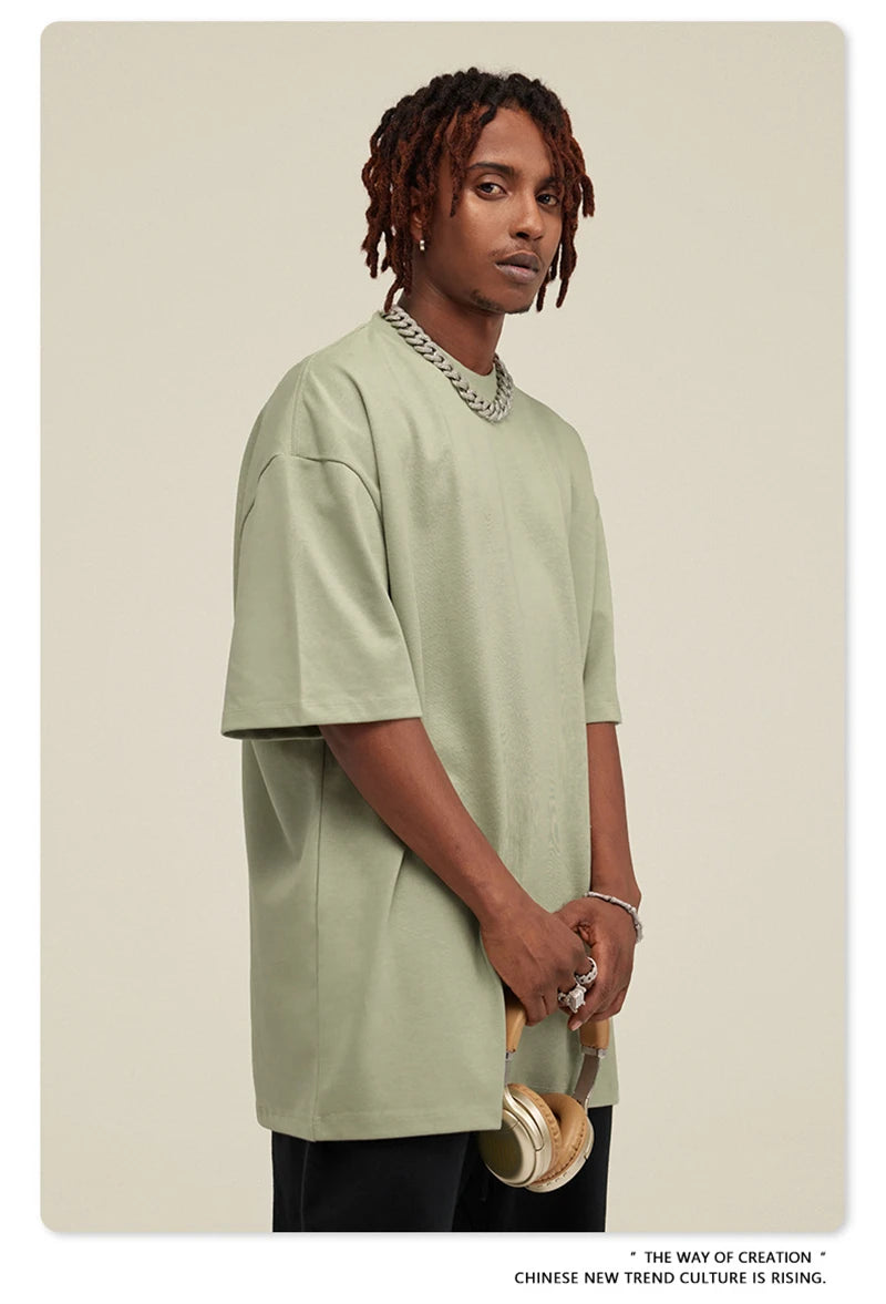 ZODF 2025 Heavy-Weight 425gsm 100% Cotton T-Shirts For Men Unisex Summer Oversized O-Neck Basic Solid T Shirt Brand Tees HY0485