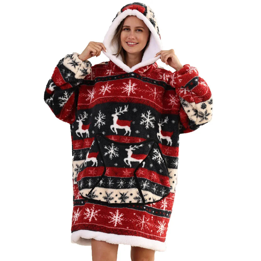 Leopard Winter Women Thicken Warm Hoodie Blanket Pink Blue Oversize Large Pocket Couple Loose Sweatshirts Mens Graphic Hoodies