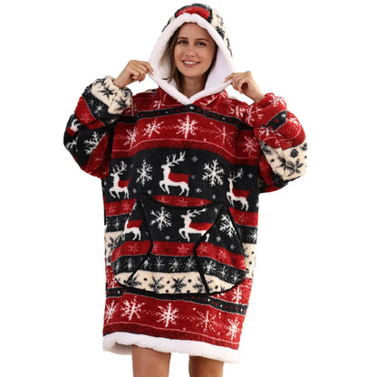 Oversized Hoodie Blanket for Adults Leopard Red Blue Black Fluffy TV Blanket Warm Thick Man Woman Winter Halloween Christmas Pjs