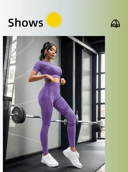 2-Piece Set,Short-Sleeved Top And High-Waisted Tummy Control Long Pants Sportswear,Suitable For Outdoor Sport,Women's Sportswear