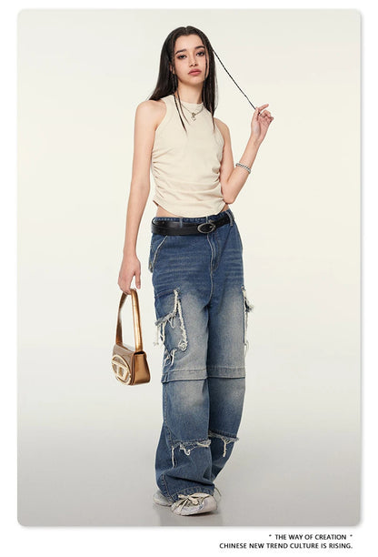 ZODF Women 2024 Summer Washed Tank Tops Female Hotsweet Girls 235gsm Slim Pleated Arc Hem Camisole TEE Streetwears HY0795