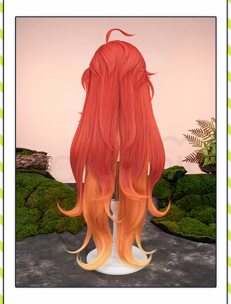 Mavuika Wig Game Genshin Impact DokiDoki Pyro Archon Women Long 110cm Luminous Wig Natlan Mavuika Glasses Ear Clips