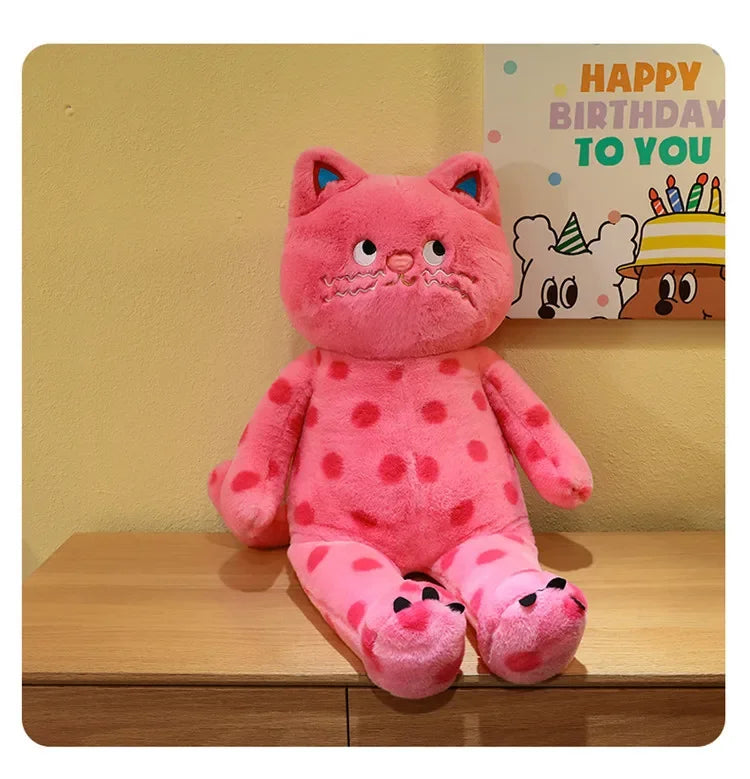 Cute Polka Dot Cat Plushie Doll Internet Famous Plush Toy Cat Doll Pillow Cushion for Girls Sleeping Gift Charming Skin-Friendly
