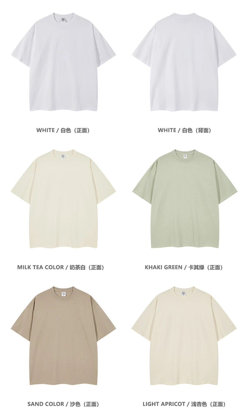 ZODF Trendy Summer 260gsm Cotton Oversized T Shirts For Men Unisex Male Kanye West High Street Solid Tees Brand Tops HY0122