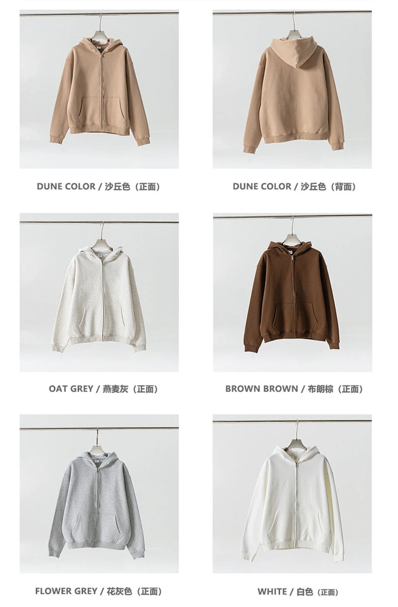 ZODF Fashion Winter Men Warm Zipper Fleece Hoodies Unisex Loose Basic 345gsm Knitted Hooded Hoodie Coats HY0904