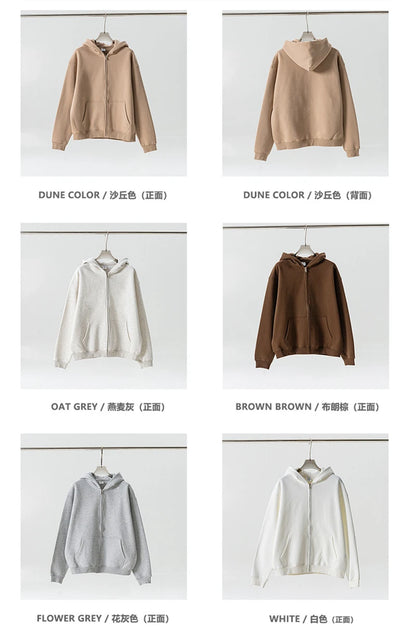 ZODF Fashion Winter Men Warm Zipper Fleece Hoodies Unisex Loose Basic 345gsm Knitted Hooded Hoodie Coats HY0904