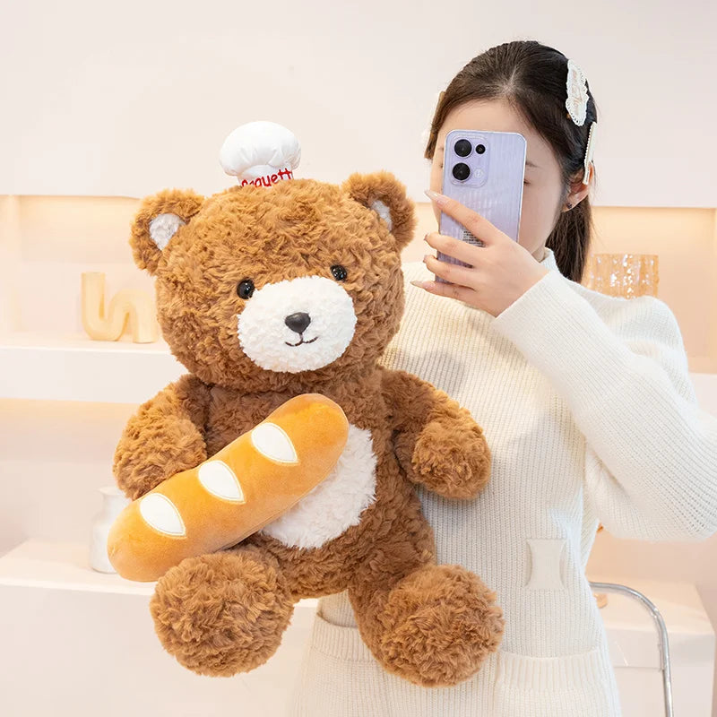 30-40cm New Arrival Kawaii Bear Cosplay Pastry Cook Plushies Soft Doll Red Scarf Cheese Bread Bear Stuffed Toy Birthday Gift