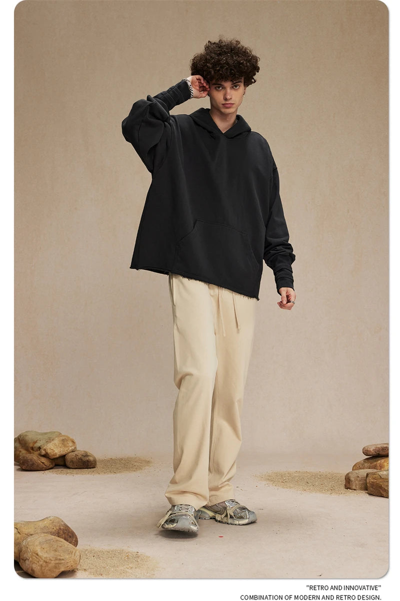 ZODF New Autumn Men Heavyweight 450gsm Hoodie Unisex Loose Ninja Sleeve 100% Cotton Hooded Pullovers Winter Coat HY0927