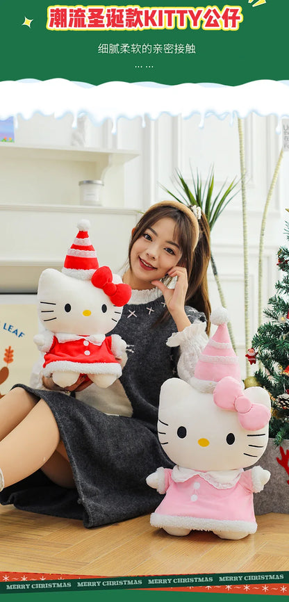 New Sanrio Hallo Kitty Plush Toy Doll Pillow Christmas Kt Cat Plush Toy Cute Hat Kitty Doll Katie Cat Pillow Girl Holiday Gifts