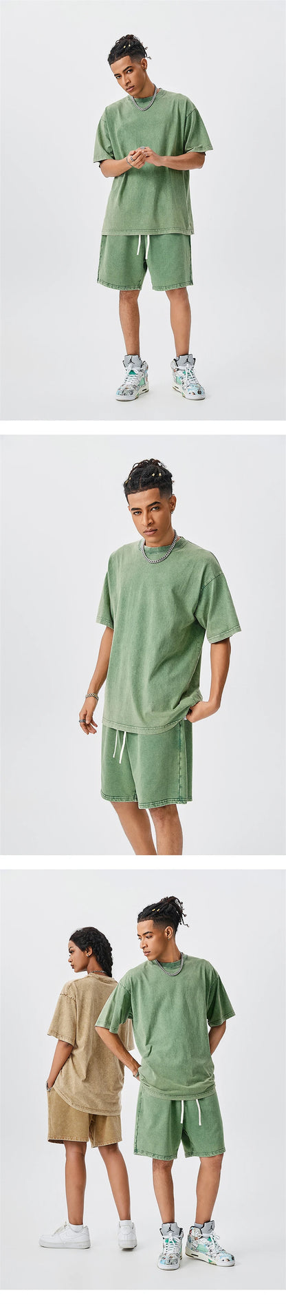 ZODF Men's Summer Batik Washed 250gsm T Shirts Retro Vintage Unisex Basic Loose Solid Cotton T-Shirt Brand Tops 2024 New HY0753