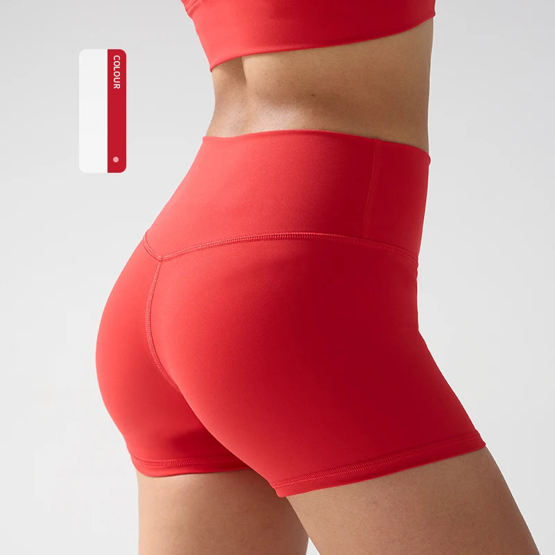 Solid Color Women’s High-Waisted Fitness Yoga Shorts – Quick Dry Breathable for Running & Cycling - Red / L