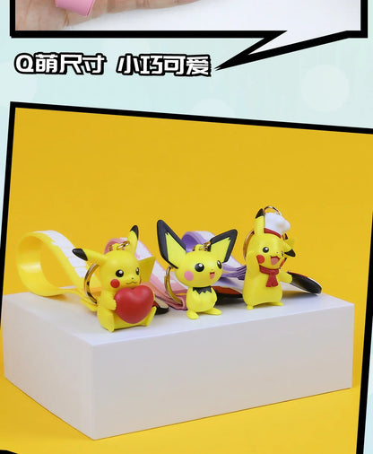 Genuine Pokemon Keychain Pikachu Eevee Pichu Mimikyu Togedemaru PVC Anime Action Figure Kids Toy Keyring Pendant Birthday Gift