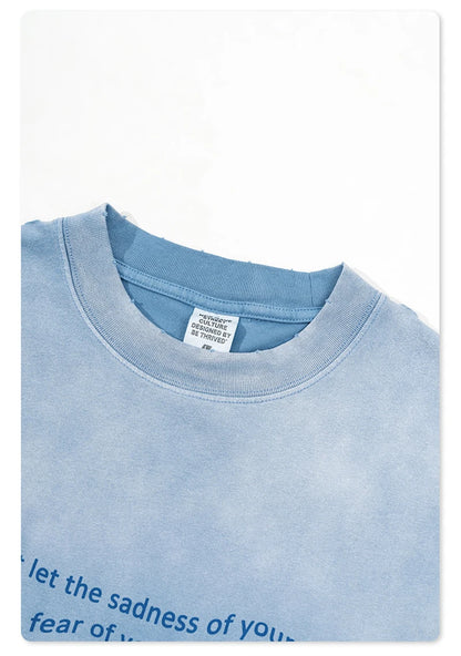 ZODF Summer High Street Printing T-Shirts For Men Unisex Retro Washed 250gsm Ripped Cotton T Shirt Brand Tops HY0858