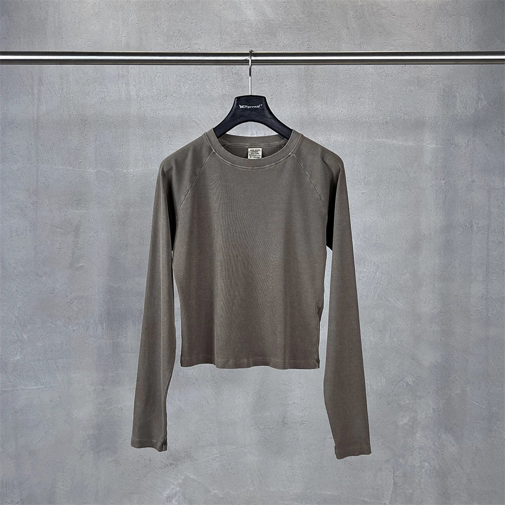 ZODF Sexy Autumn Washed 275gsm Full Sleeve T Shirt For Women Ladies Girls Slim Fit Distressed T-Shirts Tops HY1145