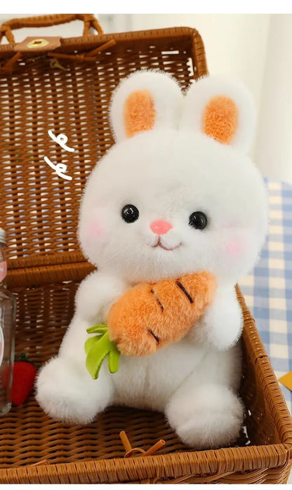 25-50cm Adorable Fuzzy Bunny Hold Carrot Plush Toy Stuffed White Rabbit with Foods on Hand Kids Hug Cuddly Plushie for Children