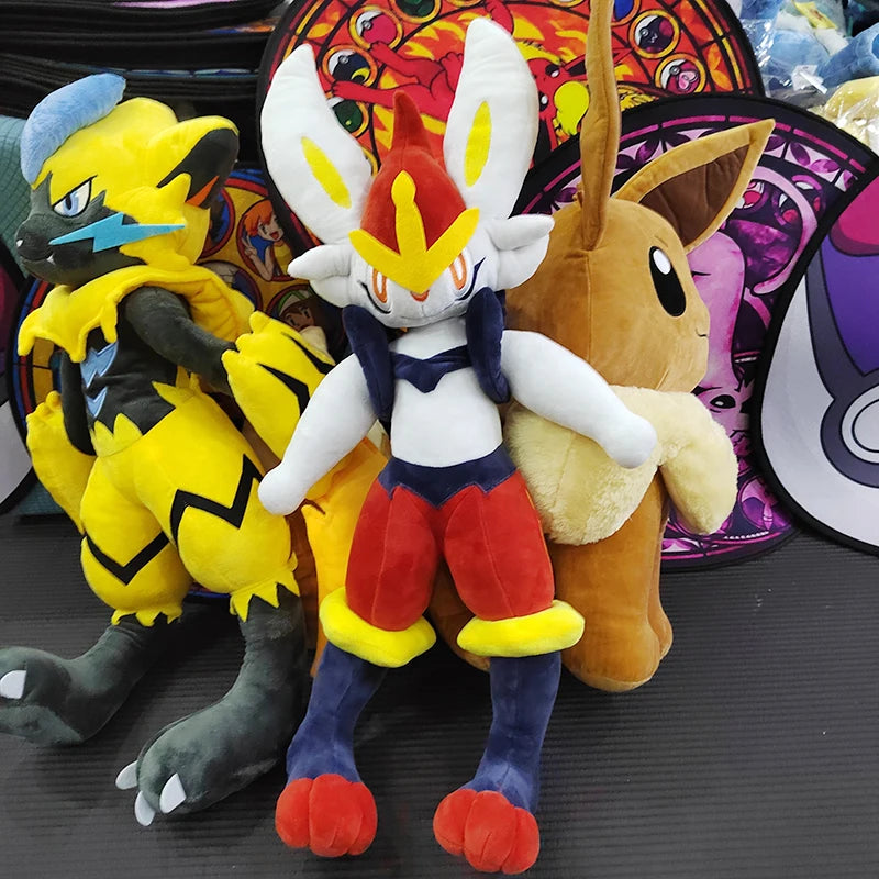 70cm Pokemon Lucario Large Plush Toys Greninja Zeraora Cinderace Glaceon Stuffed Giant Pokémon Eevee Anime Kids Christmas Gift