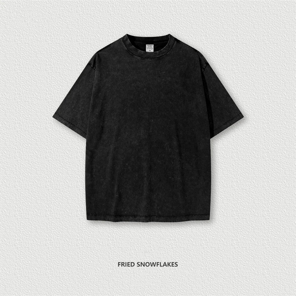 ZODF New Summer Men Washed Batik Cotton T Shirts Unisex American Retro High Street 270gsm Short Sleeve Tees Streetwear HY0489