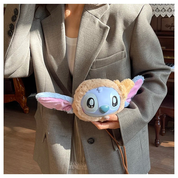 New Disney Stitch Cartoon Plush Backpack Cute Winter Gift For Girls Stuffed Animal Toy Plushie Bag Kids Carry-On Satchel