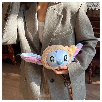 New Disney Stitch Cartoon Plush Backpack Cute Winter Gift For Girls Stuffed Animal Toy Plushie Bag Kids Carry-On Satchel