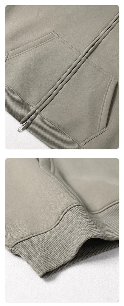 ZODF New Men Double Headed Zipper Fleece Hoodies Unisex Loose Basic Solid Warm Hooded Sweatshirts Coats For Winter HY0633