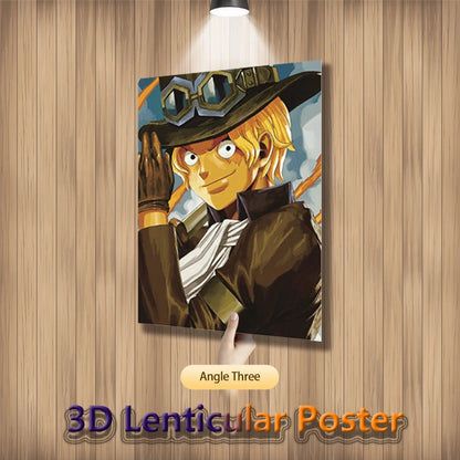 Anime One Piece 3D Lenticular Poster Ace Luffy Sabo Flip Gradient Print Gifts Room Decor Wall Art(Without Frame)