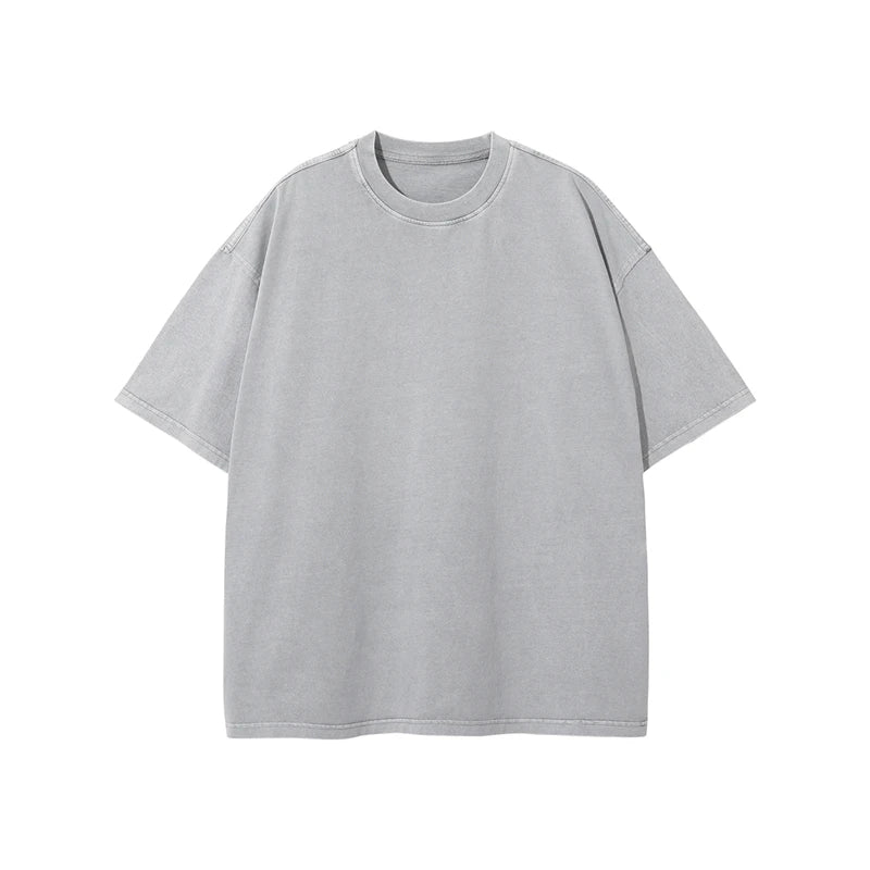 ZODF New Spring Summer Washed Cotton Solid T Shirts For Men Unisex High Street Loose Edge Oversized Noshrink T-Shirt Tee HY0465