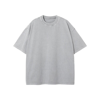 ZODF New Spring Summer Washed Cotton Solid T Shirts For Men Unisex High Street Loose Edge Oversized Noshrink T-Shirt Tee HY0465