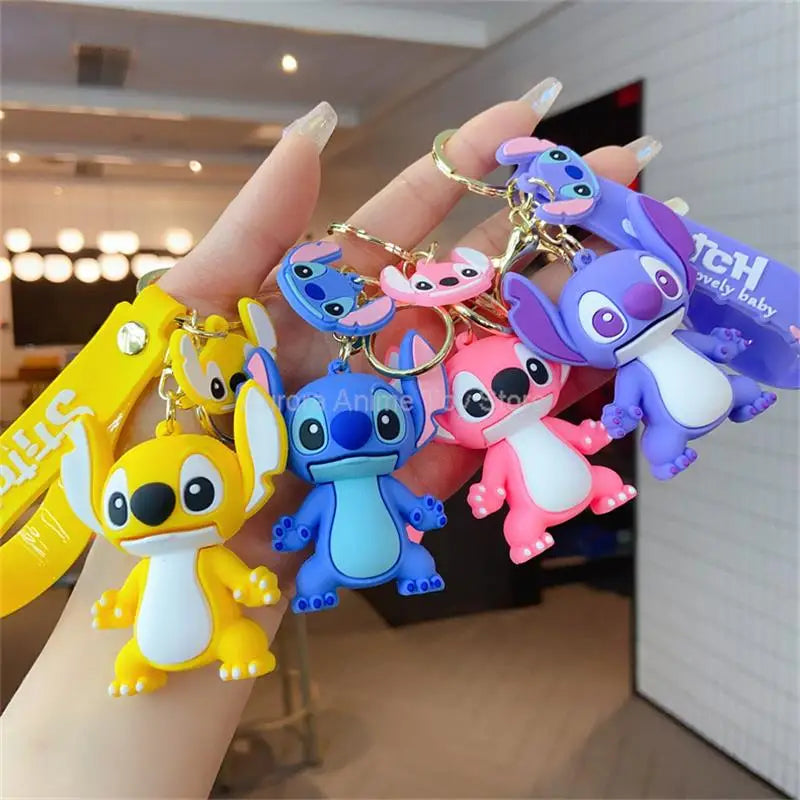 Kawaii Anime Disney Keychain Cartoon Mickey Mouse Minnie Lilo Stitch Cute Doll Keyring Ornament Key Chain Pendant Kids Toys Gift