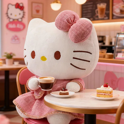 Sanrio Plush Cat Stuffed Animal Doll Large Checkered Skirt Kawaii Pillow Toy for Kids Birthday Christmas Gift for Girls Bedtime