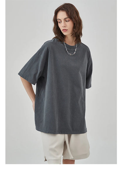 ZODF New Summer Solid Washed Cotton T-Shirts Streetwears For Men Unisex Retro High Street 275gsm Basic Tees Brand Tops HY0071