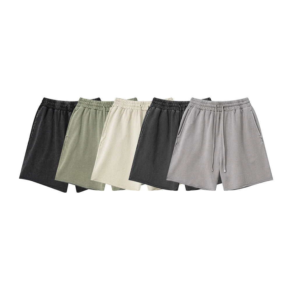 ZODF Retro Summer Washed 370gsm Cotton Shorts For Men Unisex High Street Loose Edge Distressed Solid Shorts Brand Clothes HY1023