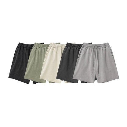 ZODF Retro Summer Washed 370gsm Cotton Shorts For Men Unisex High Street Loose Edge Distressed Solid Shorts Brand Clothes HY1023