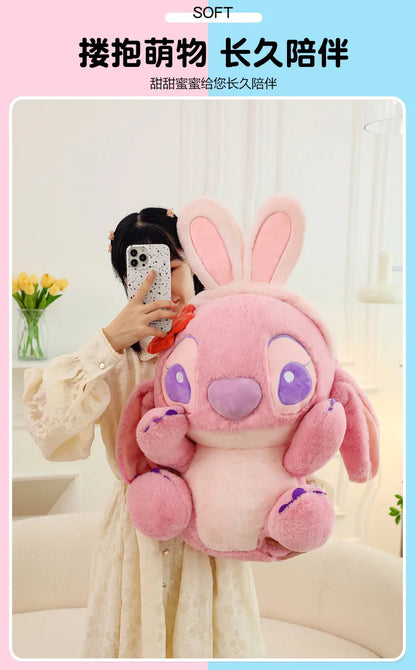 40/56/76cm Big Size Disney Stitch Angel Transformed Into A Rabbit Anime Plush Stuffed Doll Room Plushies Pillow Ornaments Gifts