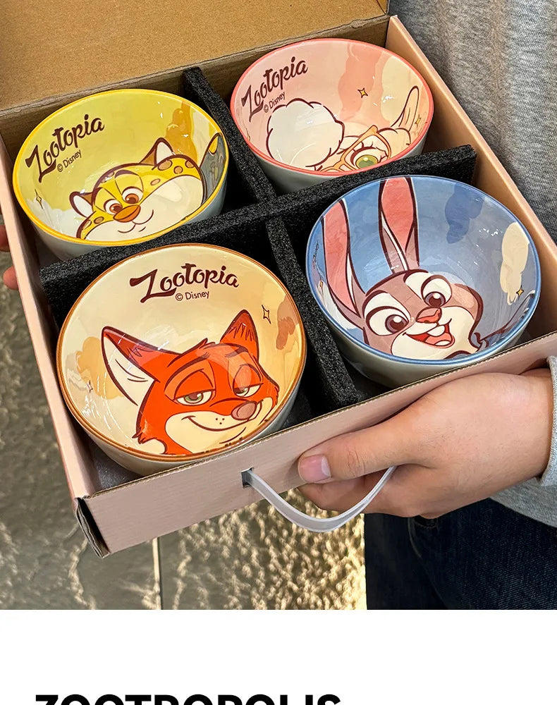 New Zootopia Disney Judith Nick 4 Cute Cartoon Ceramic Rice Bowl Home Festival Gift High Beauty Tableware