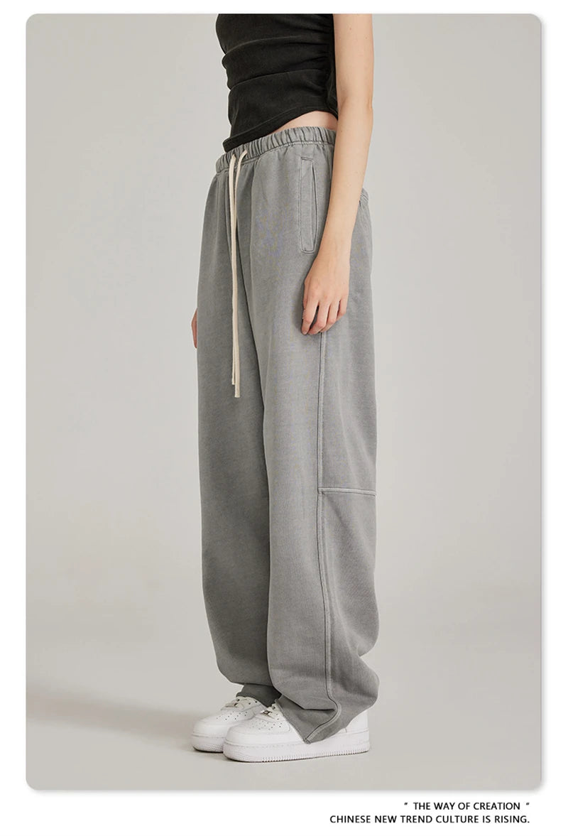 ZODF 2023 Spring Men 380gsm Washed Cotton Pants American Retro Unisex Loose Edge Oversized Straight Trousers Streetwears HY0537