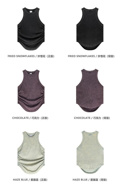 ZODF Women 2024 Summer Washed Tank Tops Female Hotsweet Girls 235gsm Slim Pleated Arc Hem Camisole TEE Streetwears HY0795