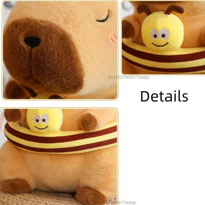 Pink Capybara Plush Toy Stuffed Seaside Beach Dress Blue Shirt Swim Ring Bee Decor Capibara Plushie Boy Hawaii Vacation Style