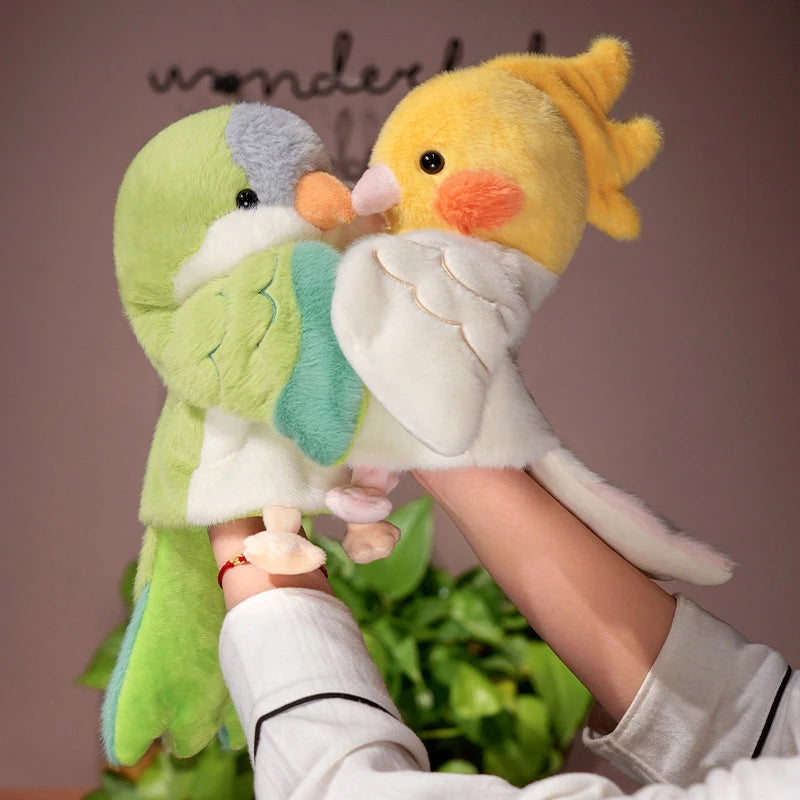 Kawaii Bird Hand Puppet Cute Parrot Cockatiel Budgie Soft Plush Toy Lovely Animal Plushies Parent-child Interactive Toys