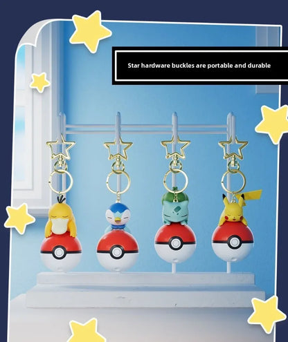 Original Pikachu Keychain with Light 7cm Cartoon Anime Doll Keyring Ornament bag decoration KeyChain Jewelry Pendant for Kids
