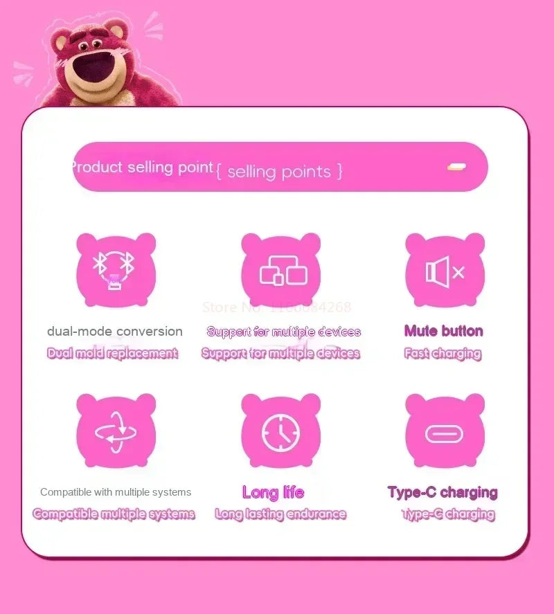 New Disney Wireless 2.4g Transparent Mouse Dual Bluetooth Charging Mute Silent Female Tablet Computer Notebook Office Gift