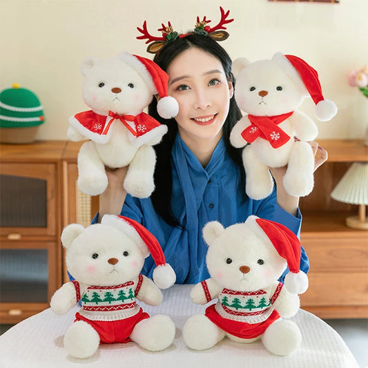 Plush Teddy Bear with Sweater Scarf for Kids Birthday Xmas Gift Cute Jointed Couple Bears Stuffed Animal Toy for Valentine