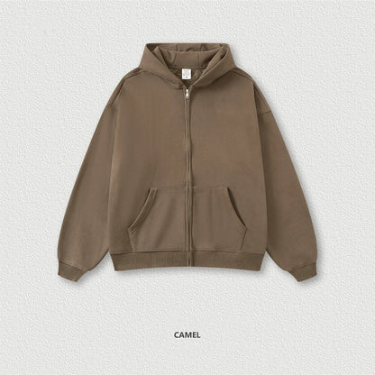 ZODF New Winter Men Zipper Fleece Hoodies Unisex Loose Heavy Weight Thick Warm Basic 420gsm Hooded Coats Hoodie HY0747