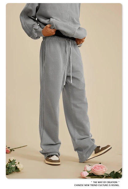 ZODF Fashion Autumn Winter Men Washed 450gsm Pants Unisex High Street Oversized Straight Trousers Streetwears HY0626