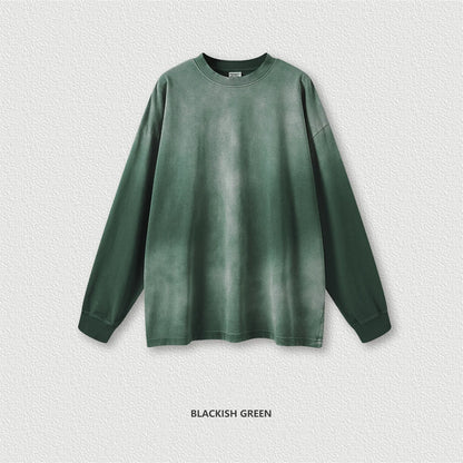 ZODF Retro Monkey Washed 260gsm Cotton T-Shirt For Men Unisex High Street Loose Full Sleeve T Shirt Brand Streetwear HY0406