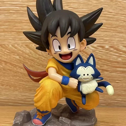 Dragon Ball Childhood Little Goku Hugs Puer Ya Mu Tea Little Follower Figure Doll Pvc Model Statue Collection Toys Ornamen Gift
