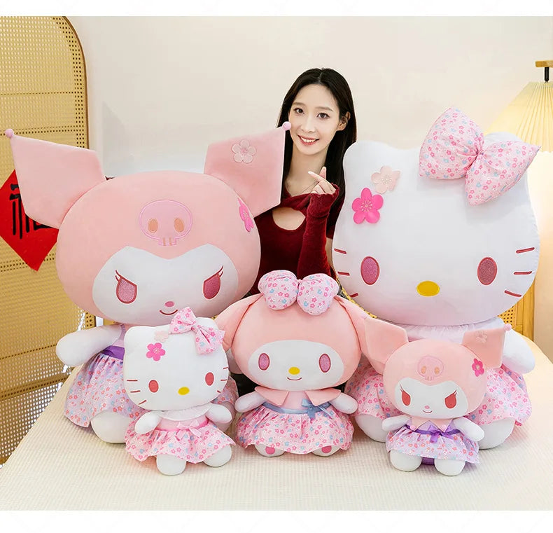 New Sanrio Pink Peach Hello Kitty Plush Toy Cat Doll Kuromi My Melody Stuffed Animal for Girls Birthday Xmas Gift Soft Cute Kids
