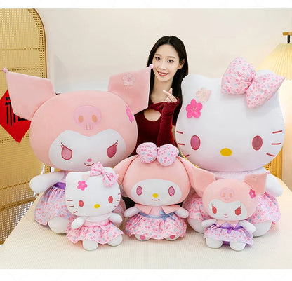 New Sanrio Pink Peach Hello Kitty Plush Toy Cat Doll Kuromi My Melody Stuffed Animal for Girls Birthday Xmas Gift Soft Cute Kids