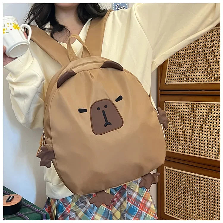 Kawaii Capybara Nylon School Bag Laptop Backpack Cartoon Children's Backpack Travel Casual Book Bags Large Capacity Backpack