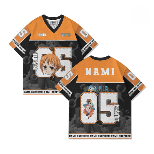 05 Jersey One Piece NAMI Anime Y2k Korean Style Kpop Baseball Hockey T-shirt Fashion Streetwear Anime Daily Unisex Tops Tees