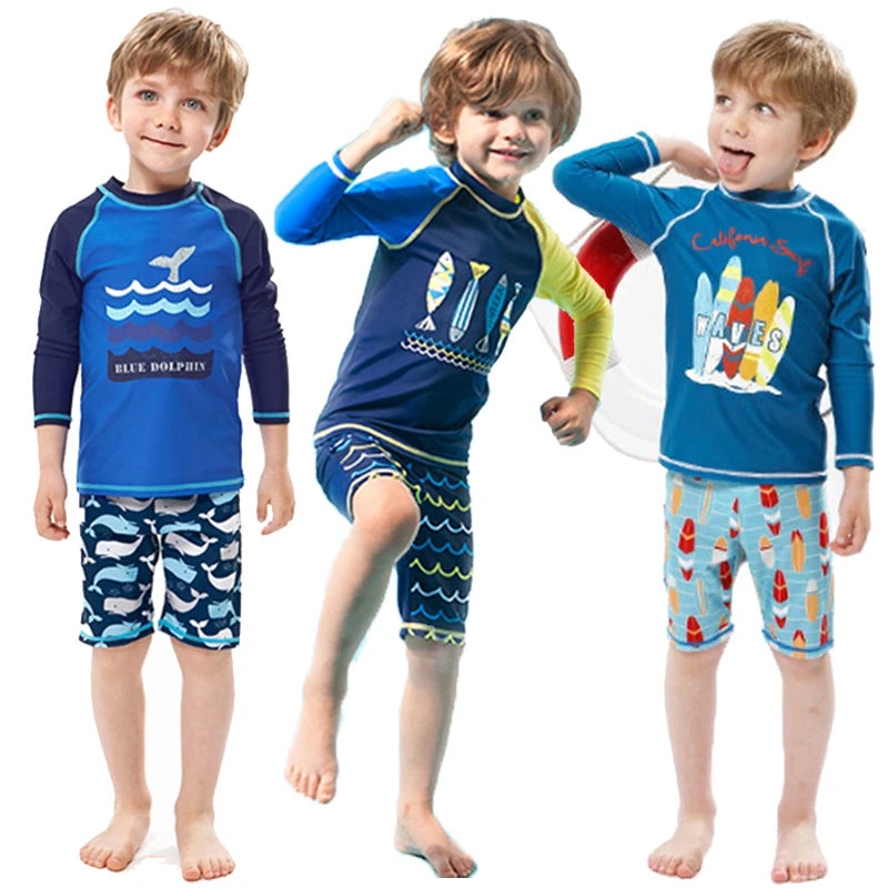 2025 Boys Swim Wear Two Pieces Set 3 to 4 5 6 7 8 9 10 11 12 Years Toddler Shark Print Infantil Long Sleeve Kids Swimming Suits